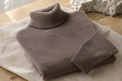 Pull Chanyarn à col roulé en laine mérinos, présenté plié pour montrer la maille et les finitions